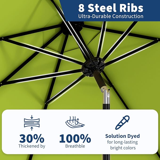 Garvee 10 ft Outdoor Patio Umbrella 8 Sturdy Ribs Outdoor Table Umbrella with Crank Lift & Push Button Tilt - UV Protection Waterproof Market Umbrellas for Pool, Deck, Yard, Garden, Grass Green