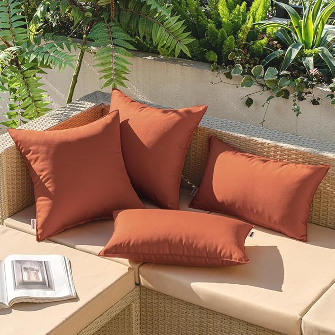 MIULEE Pack of 2 Decorative Outdoor Waterproof Pillow Covers Square Garden Cushion Sham Throw Pillowcase Shell for Fall Patio Tent Couch 18x18 Inch Rust