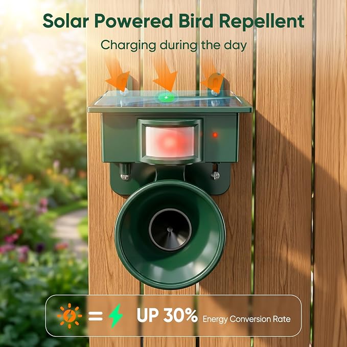 2026 Solar Ultrasonic Bird Repellent Devices Outdoor, Waterproof Solar Woodpecker Deterrent for Yard, Garden, Balcony & House, ultrasonic pest Repeller Motion with Bird Control System