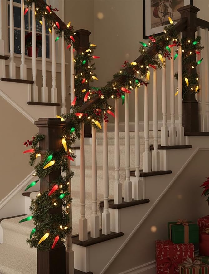 Multicolor Chili Pepper String Lights Plug in, 13.6Ft Outdoor Christmas Decorations Lights with 35 LED Red Green Yellow Chili Pepper Lights for Cinco de Mayo Fiesta House Kitchen Patio Mexican Party