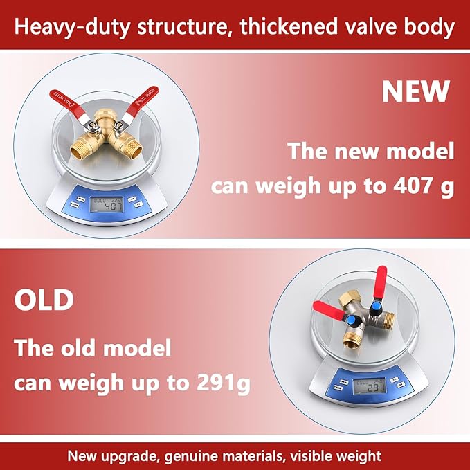 Solid Brass Garden Hose Splitter 2 Way Heavy Duty, Full Flow Y Valve Hose Splitter With Long Handle, 3/4" GHT Thread