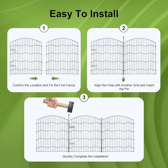 15-Panel No Dig Garden Fence, 31in(H) x35ft(L) Black Metal Animal Barrier, Dog Fence Outdoor for Yard, Temporary Decorative Fencing Border for Rabbits, Patio