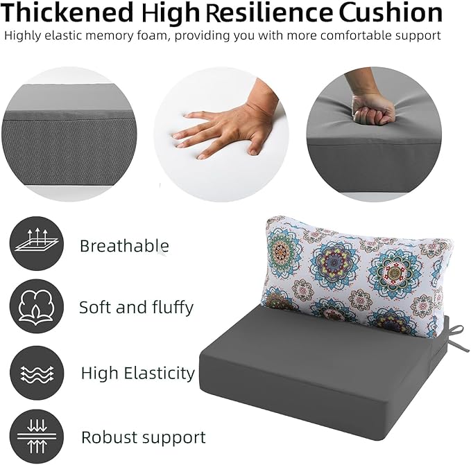 Outdoor Cushions for Patio Furniture, Outdoor Seat and Back Cushion, Waterproof Hampton Bay Deep Seat Replacement Couch Cushions for Lawn Garden, 28.5x28.5 Inch