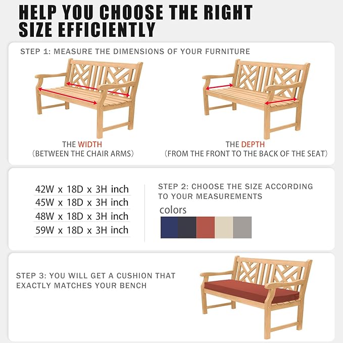 Favoyard Outdoor Bench Cushion 59 x 18 Inch Waterproof Patio Furniture Cushions 3-Year Color Fastness Garden Sofa Settee Couch Swing Pads with Handle and Attach Ties, Spice