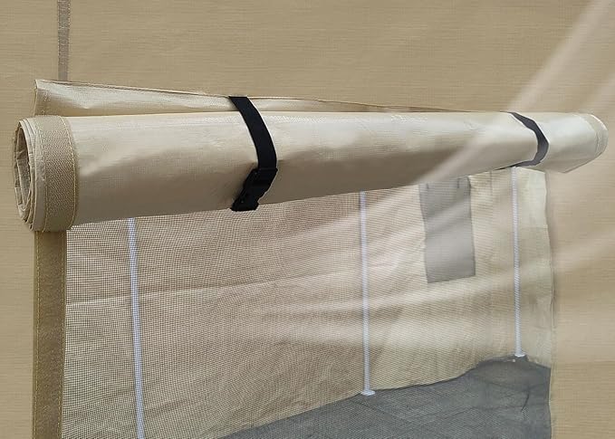 Carport Sidewall Panel with Mesh Windows and Elastic Ball Bungees, for 10x20 FT or 12x20 FT Garage Party Tent Shelter - Beige, One Sidewall Panel Only