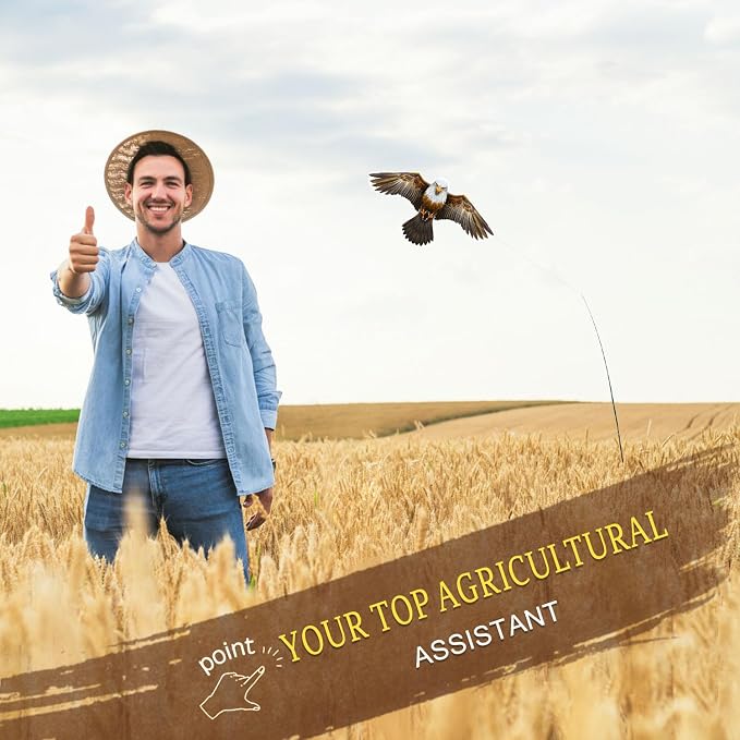 Bird Hawk Flying Kite with Pole Crop Farm Protector Bird Scare Kites with 13Ft Pole - Eagle Kite