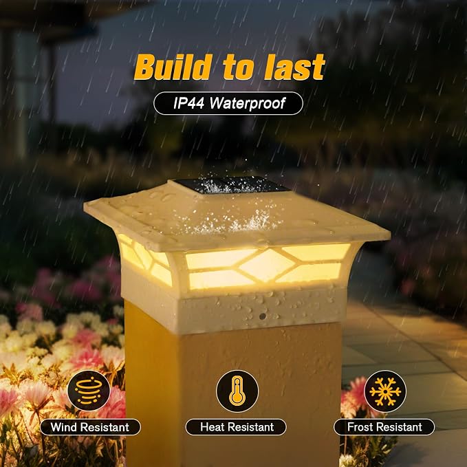 Solar Post Cap Lights Outdoor 8pack, Waterproof Solar Powered Deck Fence Post Lights for 4x4 Wood/Vinyl Posts, Solar Outdoor LED Light with Cool/Warm Lighting (White, 8pack)