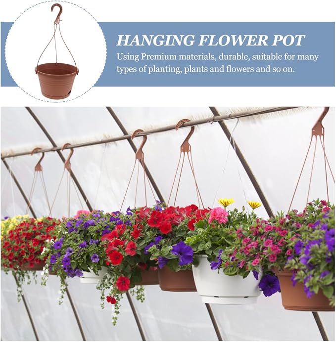 DOITOOL 3 Sets Plastic Hanging Planter Pots Garden Plant Pot, 9.8 Inch Hanging Pot Nursery Basket Orchid Pots for Outdoor Indoor Garden (Red), 25x25cm