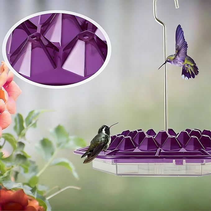 Hummingbird Feeder with Ant-Proof Moat Hummingbird Feeder, Easy to Clean and Refill Includes Hanging Hook, Features 30 Feeding Ports (Purple 2PCS)