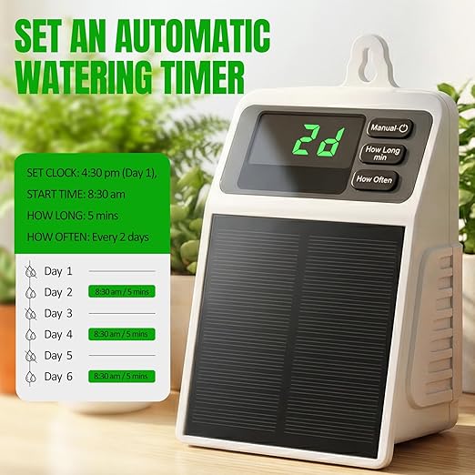 Solar Automatic Drip Irrigation System, Auto Self Watering Kit, Solar Powered Watering Device with Timer for Pots Plants, Indoor/Outdoor Irrigation System for Garden, Balcony & Patio Watering System