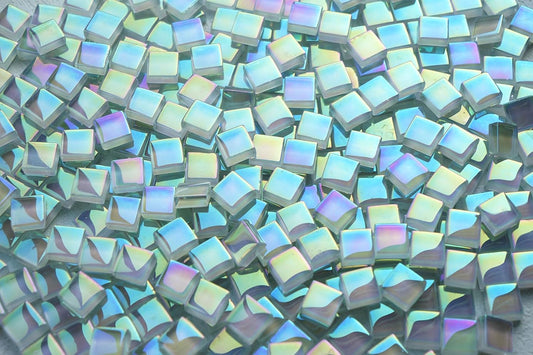 335pcs Crystal White Iridescent Mosaic Tiles, 0.4' Mini Square Glass Tiles for Mosaic Craft, 300G Smooth Edge Glass Pieces for Mosaic Making Supplies