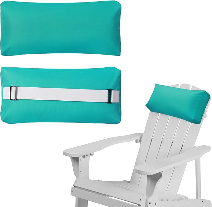 Chaise Lounge Head Pillow, 2 Pack Outdoor Patio Pillows with Adjustable Strap, Lounge Head Resting Pillow for Recliner Beach Pool Lounger Office Chair(Turquoise,Water Resistant)