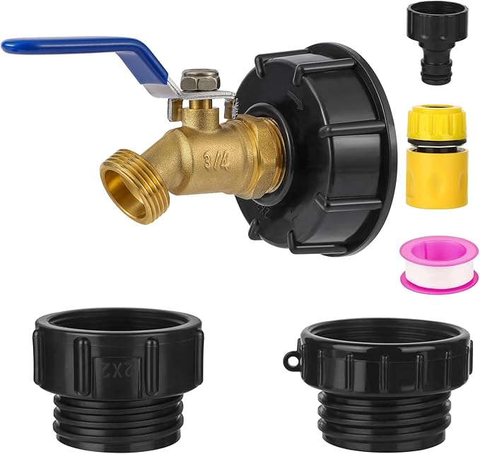 275-330 Gallon IBC Tote Hose Adapter,3-Size IBC Tote Adapter, 2.44" Fine、2 "Fine, and 2" Coarse Thread,3/4" Male NPT Inlet ×3/4" Male GHT Brass Hose Faucet Garden Hose Connector