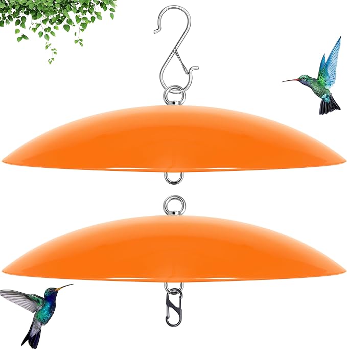 13" Bird Feeder Rain Guard, Hummingbird Feeder Shade Dome Cover, Hanging Baffle for Bird Feeder Pole,Smart Birds Feeder's Umbrella(Translucent Orange), 2 Pack