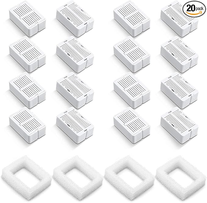 Pet Fountain Filters - 16 Carbon and 4 Foam Pre-Filters for Ceramic/Cupcake Pet Fountain