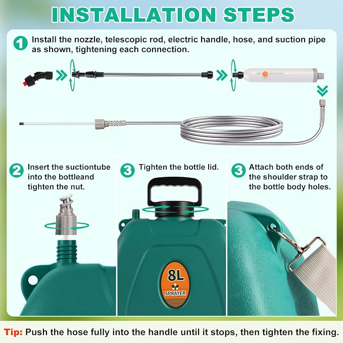 2 Gallon Battery Powered Garden Sprayer, Electric Weed Sprayer with 2 Adjustable Speed, Battery Indicator,Rechargeable Retractable Wand with Adjustable Shoulder Strap for Lawn,Garden,Yard