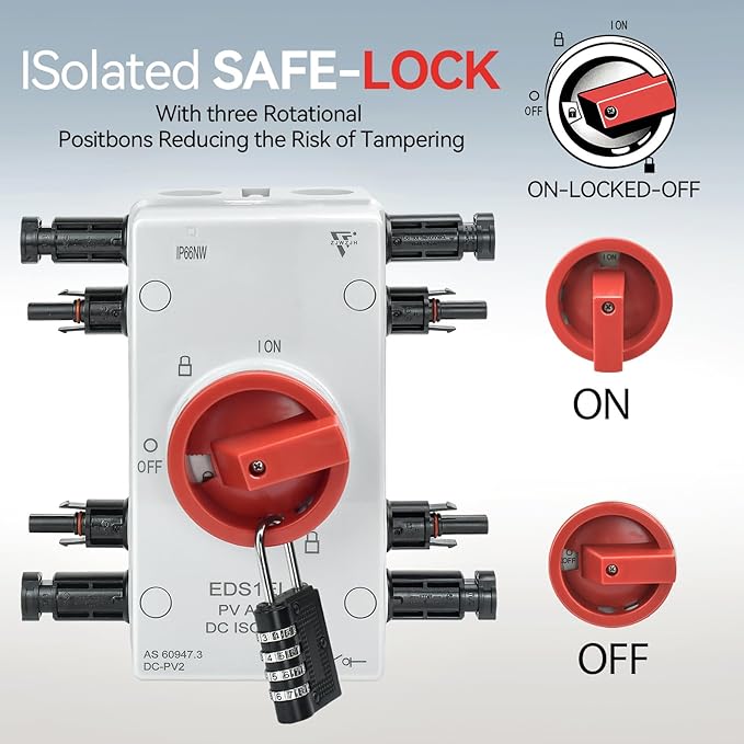 Solar Disconnect Switch 4-Pole DC1500 32A Isolator Solar Switch with Enclosure for Rooftop Solar Systems, RVs and Boat Waterproof IP66 Red
