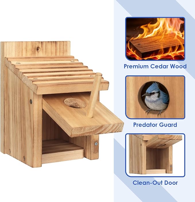 4 Pack Bluebird Houses for Outside,Premium Bird House,Thicken Wooden Bird Nesting Box Kits for Yard Decor,Easy to Assemble
