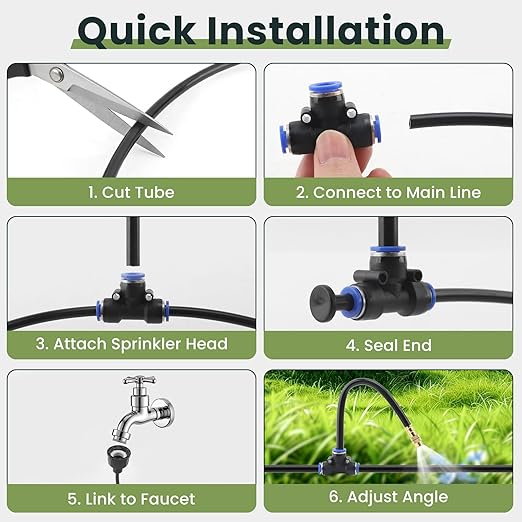 Automatic Drip Irrigation Kits - Garden Watering System with 360° Bendable Spray Adjustable Copper Atomizing Nozzles for Yard, Lawn, Raised Bed, Greenhouse, Potted Plants (15 Nozzles, 50FT Hose)