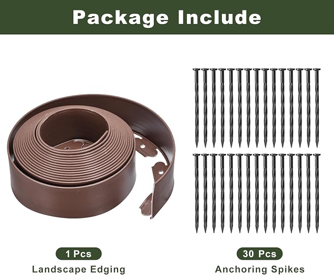 uxcell Landscape Edging, 1Pcs 33FT x 4" - Garden Edging Kit with 30 Stakes, Landscape Edging Border for Garden Lawn Flower Bed Yard Grass (Coffee)