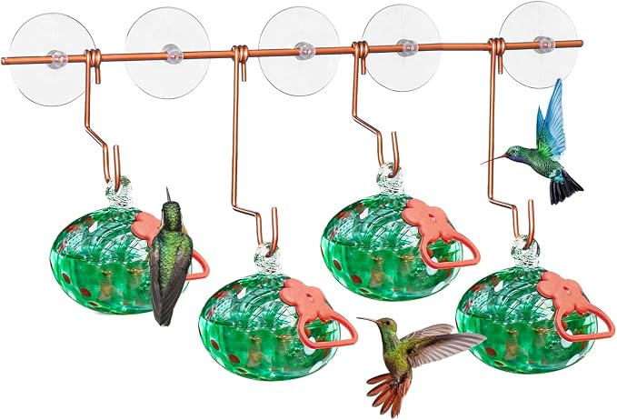 Pozfun Set of 3 Hummingbird Feeders for Outdoors Hanging,Hand-Blown Glass Hummingbird Feeder with Silicone Feeding Perch,Never Leak,Gardening Gifts for Woman Man(Red)