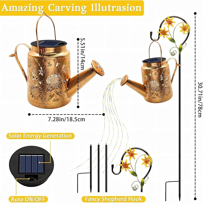 Solar Lanterns Outdoor Waterproof, Gift for Mom Grandma Women Wife Daughter Mother's Day, Sunflower Watering Can Lights with Shepherd Hook, Hanging Lanterns Solar Path Lights, Yard Patio Garden Decor