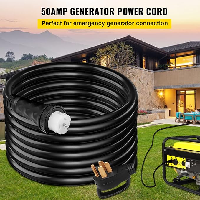 VEVOR 50FT 50 Amp Generator Extension Cord, STW 45446 + 45505 125V 250V Generator Power Cord, N14-50P & SS2-50R & CS6364 Twist Lock Connectors