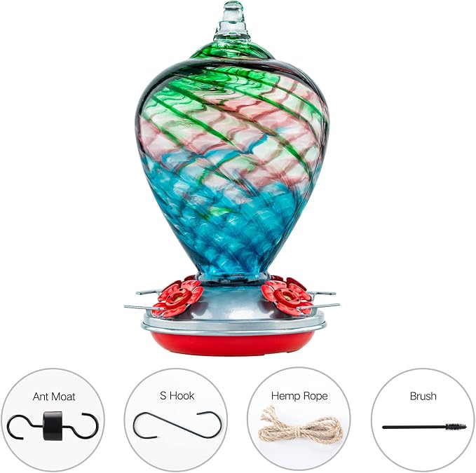 Hummingbird Feeders, 34OZ Hand Blown Glass Hummingbird Feeder for Outdoors Hanging with Ant MoatHooks, Perfect for Gardening Yard Patio Decor Gifts (Multi-Mermaid) | LaElvish Garden Hummingbird Feeders, 34OZ Hand Blown Glass Hummingbird Feeder for Outd...