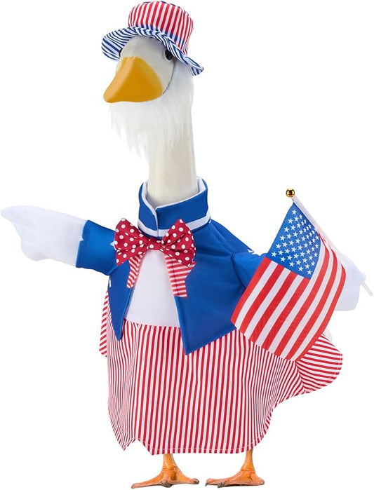 Patriotic Porch Goose Outfits for 23 Inch Lawn Statue, 4th of July Uncle Sam Costume for Plastic/Cement Statue, 250th Years Anniversary USA Sculpture Clothes for Garden Patio Party Decoration