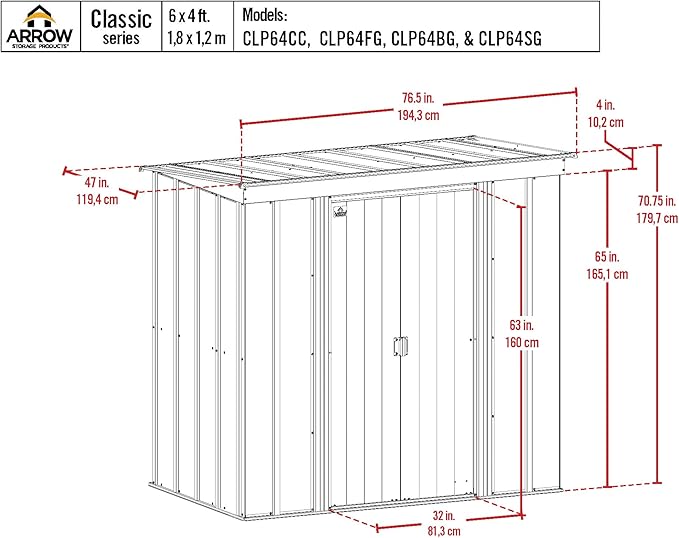 Arrow Sheds 6' x 4' Outdoor Steel Storage Shed, Grey