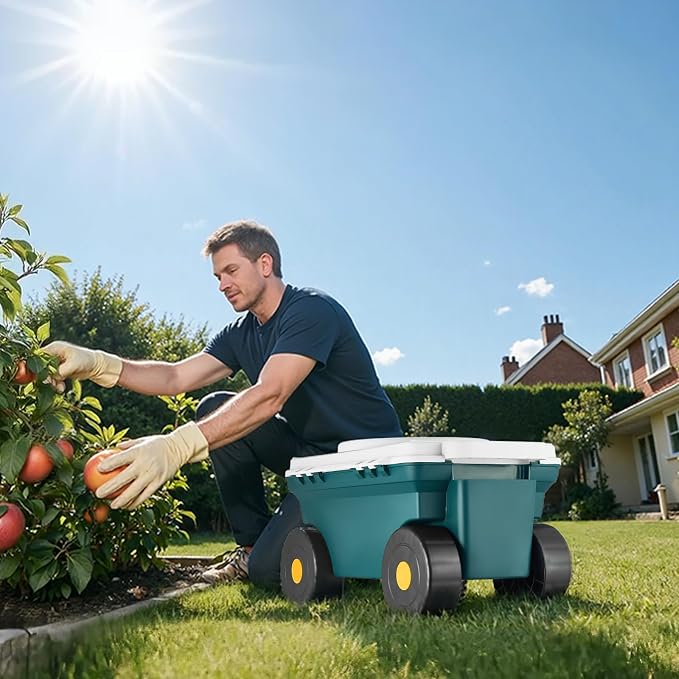VEVOR Rolling Garden Cart with Seat, Metal Rolling Garden Work Seat with Wheels, Supports up to 400 LBS, Heavy Duty Gardening Cart Scooter, Outdoor Wagon & Stool on Wheels for Lawn, Patio, Backyard