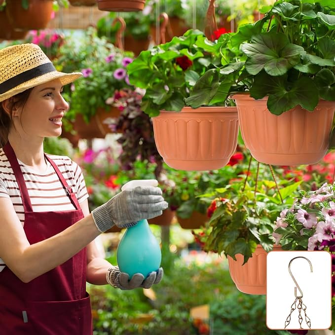 12 Sets Hanging Planters for Indoor and Outdoor Plants Self Watering Hanging Basket Flower Pots Plastic Plant Pots with Drainage Hole and Absorbing Tray(Terracotta,12 Inch)