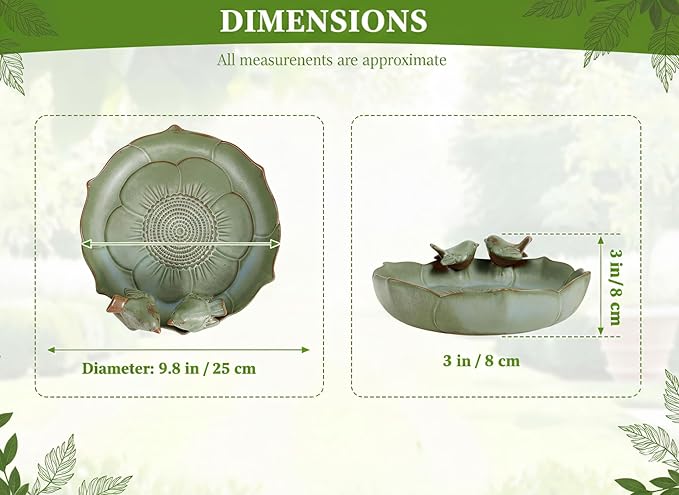 Large Ceramic Bird Bath Bowl Only, 10" Shallow Ground Bird Bath, Handmade Ceramic Birdbath Bowl for Outdoors, Wildlife Water Bowl for Outside, Garden, Tabletop, Balcony and Lawn