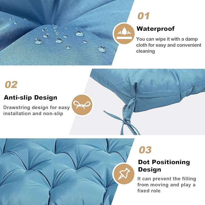 Porch Replacement Swing Cushions for Outdoor: 2-3 Seater Garden Waterproof Patio Bench Cushion with Ties - 4" Thick Swing Chair Cushion for Backyard Furniture Loveseat