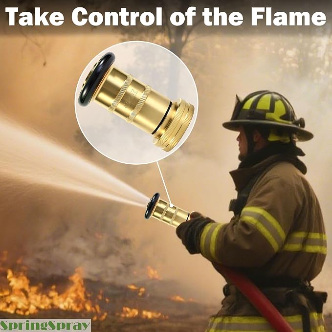 1-1/2" NPSH/NPT Brass Fire Hose Nozzle, Heavy Duty Adjustable Spray Jet Fog Nozzle, Constant Flow Industrial Firefighter Nozzle, 85 GPM, 100 PSI