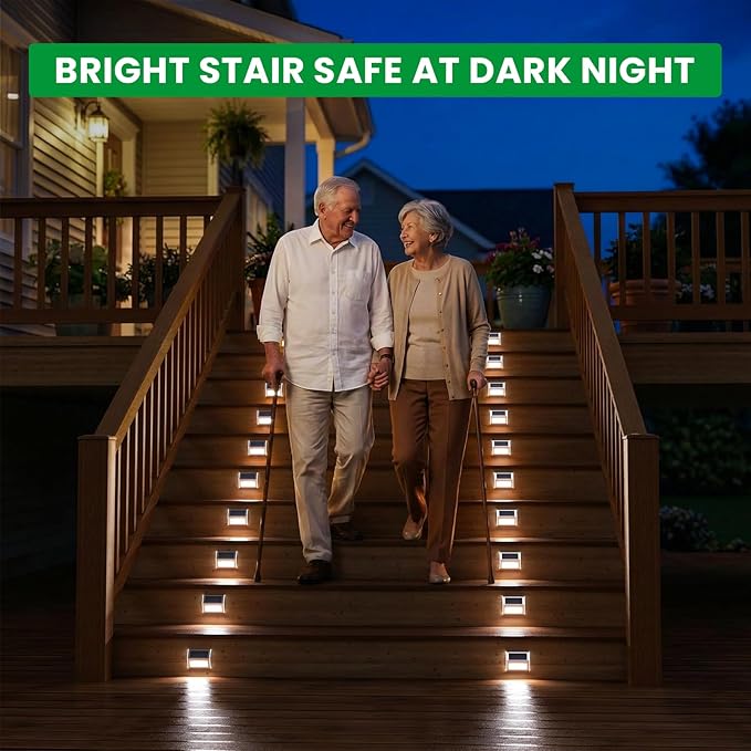 JSOT Solar Lights Perfect for Deck, Fence, Stair, Step Decor-Cool White-16P | Stainless steel material, waterproof, Solar Powered, yard, patio deck rail