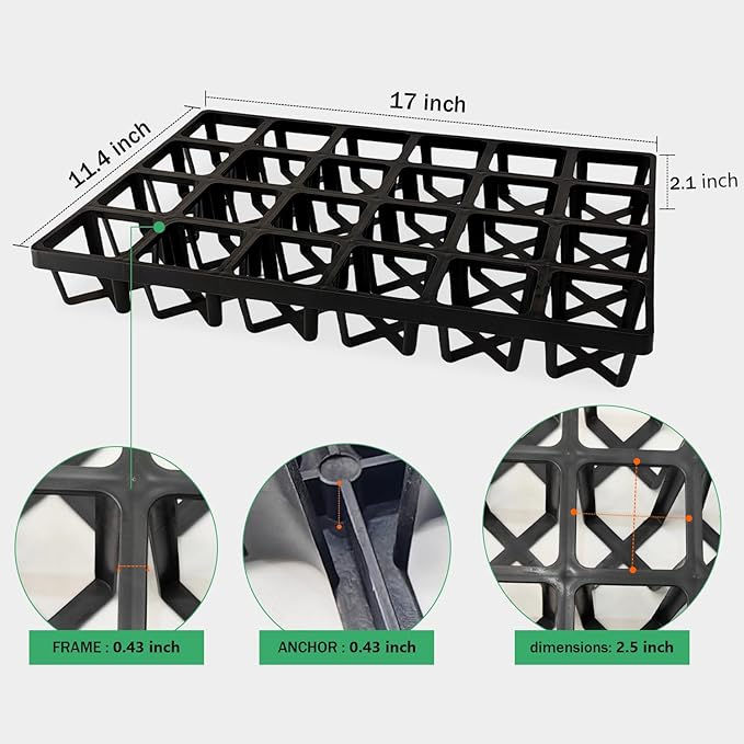 RooTrimmer Square Nursery Pot Tray with 24 Cells, 5 Pack Plant Trays for Pots, Flower Pot Moving Tray, Plastic Planting Tray for Carrying Small Plant Pots(120 Cells in Total