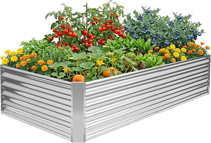 Galvanized Raised Garden Bed Kits, Metal Planter Box Outdoor, 8x4x1.4ft Rectangular Steel Planter Bed for Vegetables, Fruits, Flowers, Herbs(Silver)