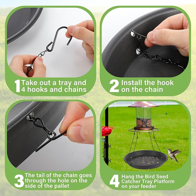 Briwooody 1 Set 12.8'' Bird Seed Catcher Tray Platform Bird Feeder Large Hanging Tray Fits Most Feeders Catches Most Falling Seed and Husk Outdoor Yard Garden Backyard for Attracting Birds, Black