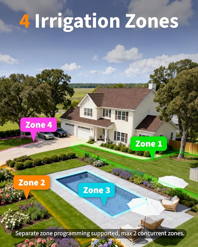 Diivoo WiFi Water Timer 4 Outlets, Smart Sprinkler/Hose/Tap Timer Compatible with Alexa & 24 Irrigation Plans & Rain Delay, Garden Watering Systems Controller with 2 Watering Modes for Lawn Yard