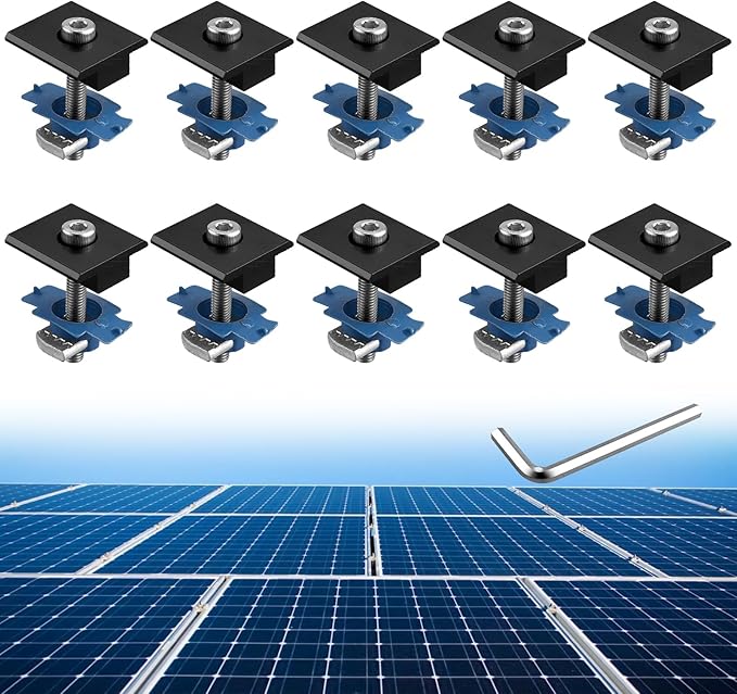 Anbte 10pcs Solar Panels Mid Clamps for Unistrut, Aluminium Solar Panel Brackets 30mm/35mm, Mounting Kit for Metal Roof, Tin Roof, Flat Roof, Sheet Roof, Black