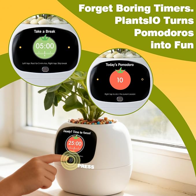 Smart Planter with App Control, Self-Watering AI Plant Pot with LCD Display, Interactive Desk Plant Companion for 100+ Plants, Smart Indoor Planter with Pomodoro Timer,80ml Reservoir,Calendar-White