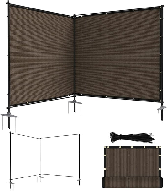ECOOPTS Privacy Fence Set with Poles and Rails Ground Spikes Fence Kit for Garden Patio Pool Yard (5'Hx12'L, Brown)