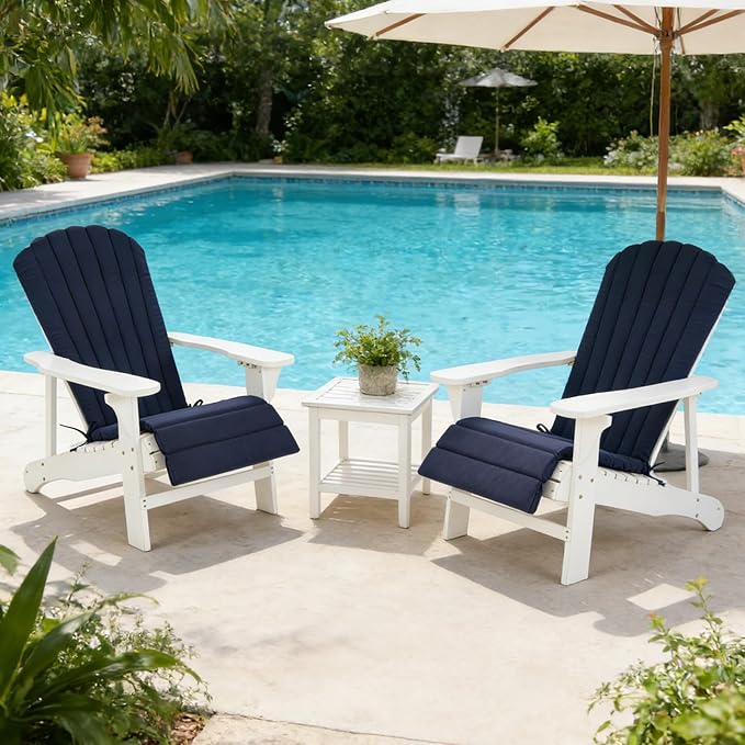 Adirondack Chair Cushion Set of 2 Indoor Outdoor Furniture Cushions Rocking Chair Cushions with Straps Replacement Folding Patio Chair Pad All-Weather Patio Chair seat Cushion（Navy）