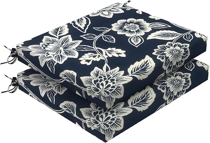 DYTXIII Set of 2 Outdoor Chair Cushions, Water Resistant 18.5"x16"x2" Square Seat Cushion for Patio Dining Chairs, High-Density Replacement Pads for Indoor Outdoor Furniture - Vines Navy