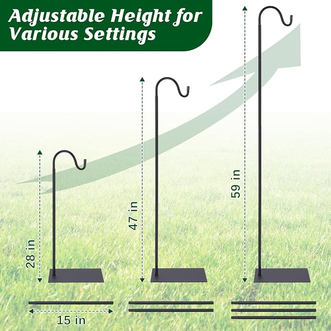1 Pack Outdoor Bug Zapper Stand, 58 Inch Adjustable Heavy Duty Shepherd's Hook for Mosquito Repellent Lamp, Bird Feeders, Wind Resistant, Easy to Install, Suitable for Patio/Garden/Yard