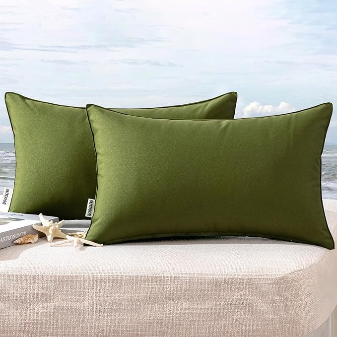 MIULEE Pack of 2 Decorative Outdoor Waterproof Pillow Covers Rectangular Garden Cushion Sham Throw Pillowcase Summer Shell for Spring Patio Tent Couch 12x20 Inch Olive Green
