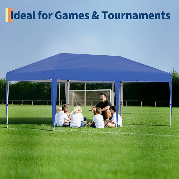 10'X20' Commercial Gazebo Pop-Up Canopy Tent, 5-Minute Setup No Tools Needed, 2 Sidewalls, 8 Stakes & 6 Sandbags, 210D Oxford UV Protection with Roller Bag for Farmers' Market, Wedding, Parties