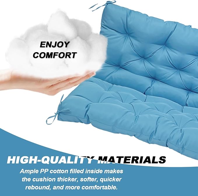 Porch Replacement Swing Cushions for Outdoor: 2-3 Seater Garden Waterproof Patio Bench Cushion with Ties - 4" Thick Swing Chair Cushion for Backyard Furniture Loveseat