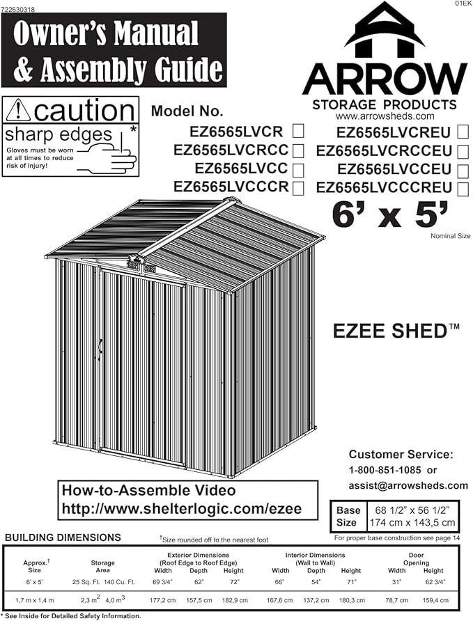 ARROW 6' x 5' EZEE Galvanized Steel Low Gable Shed Cream with Charcoal, Storage Shed with Peak Style Roof